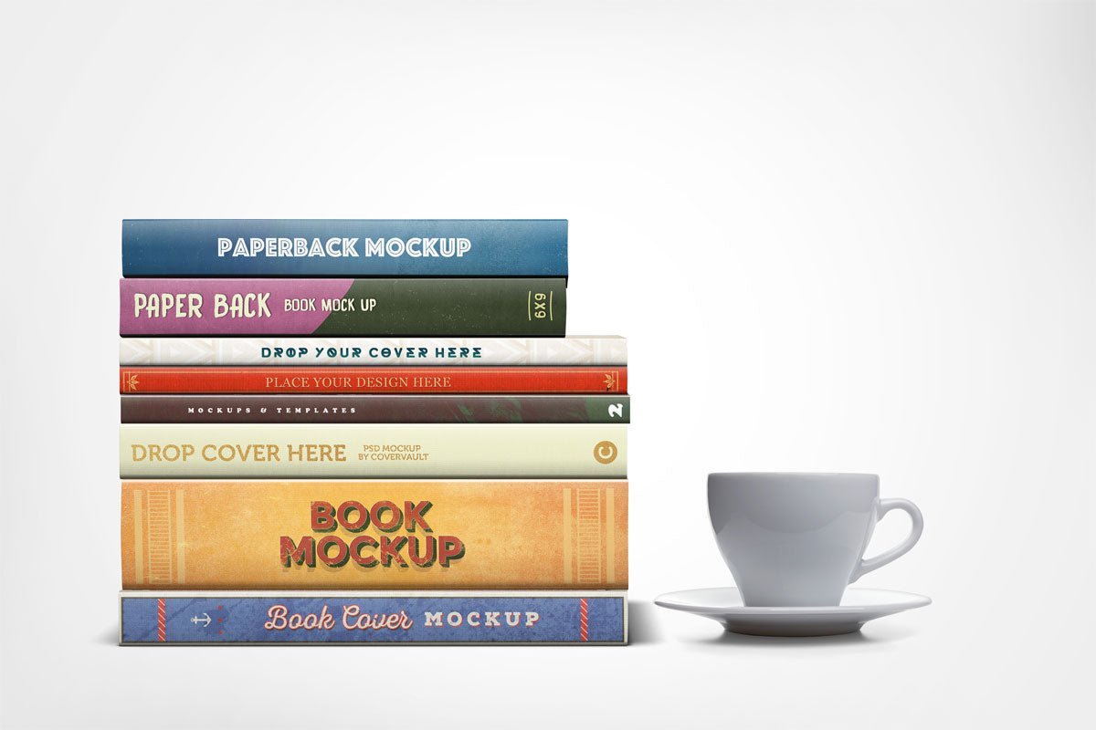 Stacked Book Mockup With Varying Width Spines