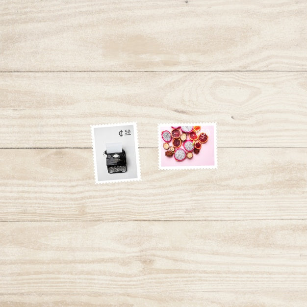 Stamps On Wood Background Psd