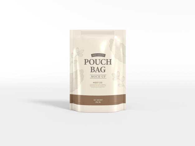 Stand Up Glossy Foil Pouch Bag Mockup Psd