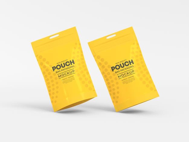 Stand Up Glossy Pouch Bag Mockup Psd