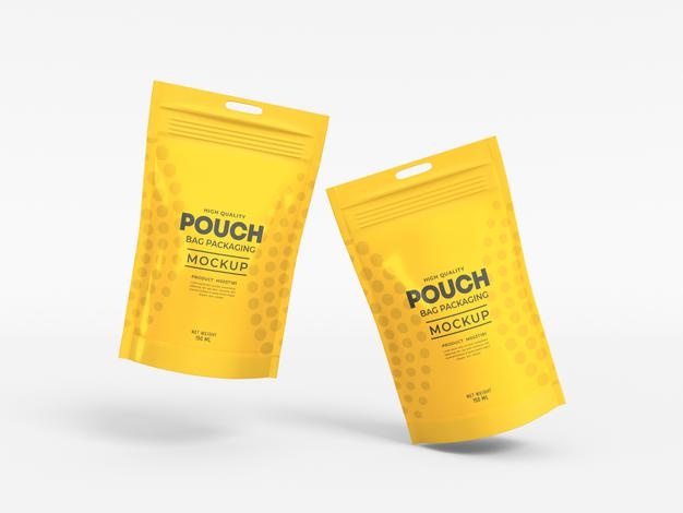 Stand Up Glossy Pouch Bag Mockup Psd