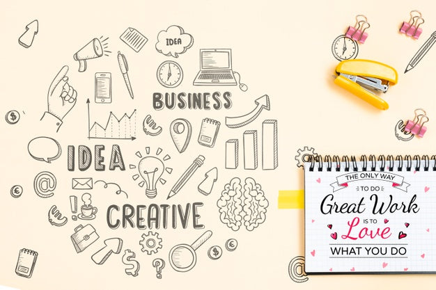 Stapler And Notebook Idea Concept Psd