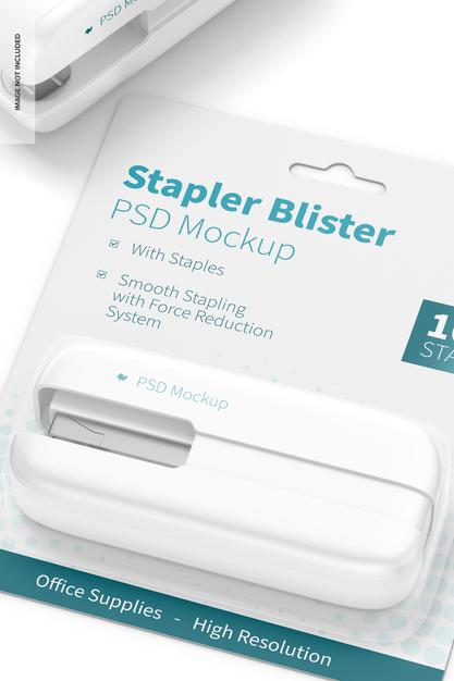 Stapler Blister Mockup, Close Up Psd