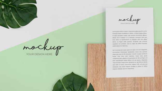 Stationery Arrangement With Plant Flat Lay Psd