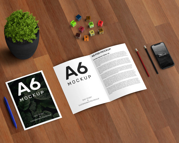 Stationery Concept With A6 Brochure Mockup Psd