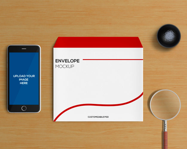 Stationery Concept With Envelope And Smartphone Mockup Psd
