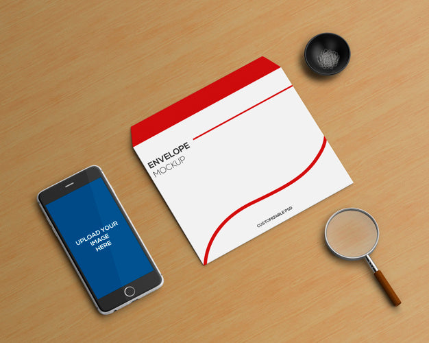 Stationery Concept With Envelope And Smartphone Mockup Psd