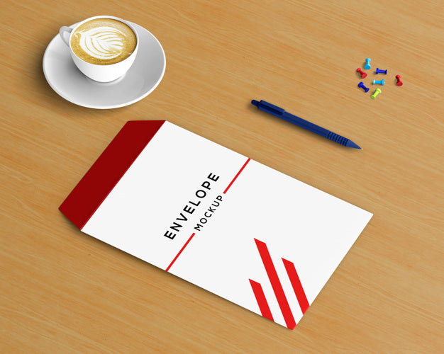 Stationery Concept With Envelope Mockup And Coffee Psd