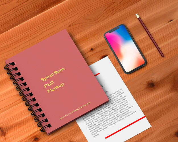 Stationery Concept With Spiral Book Mockup Psd
