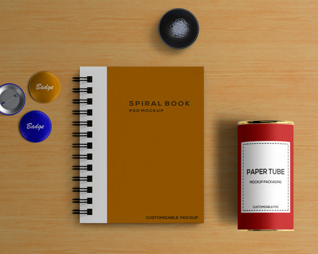 Stationery Concept With Spiral Book Mockup Psd