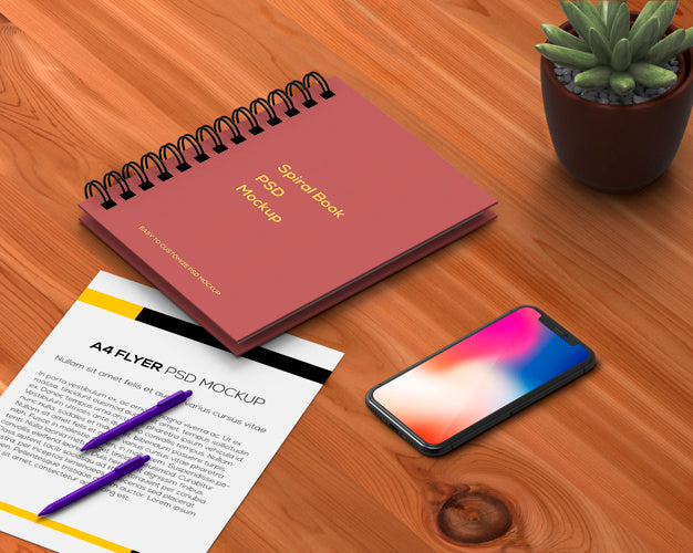 Stationery Concept With Spiral Book Mockup Psd