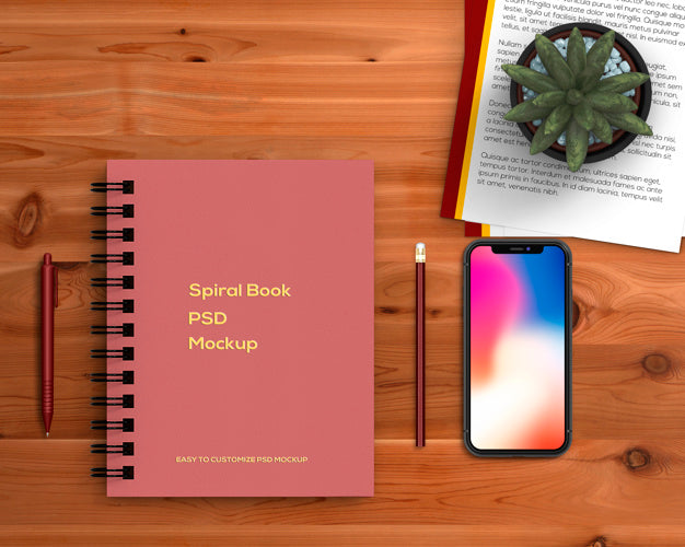Stationery Concept With Spiral Book Mockup Psd