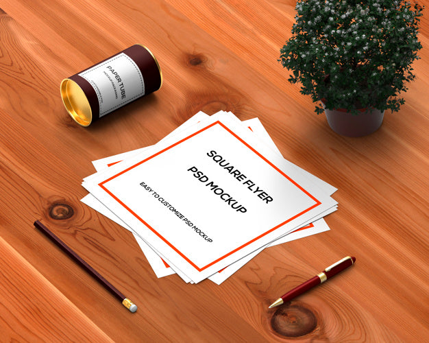 Stationery Concept With Square Flyer Mockup Psd