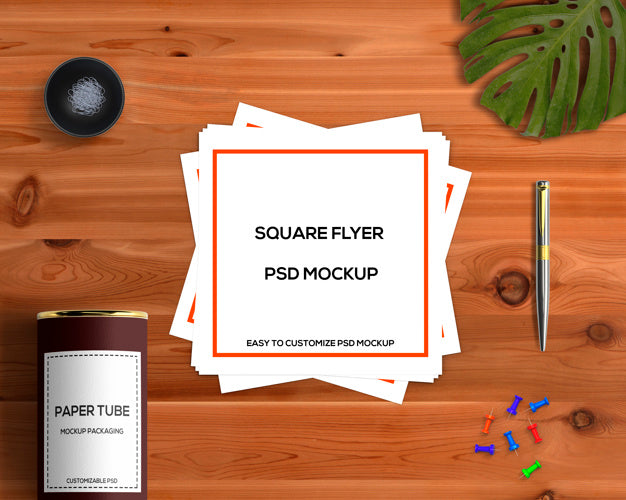 Stationery Concept With Square Flyer Mockup Psd