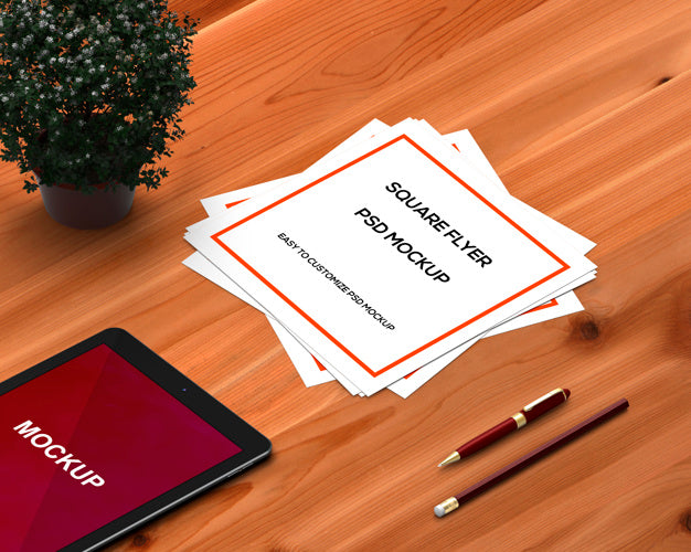 Stationery Concept With Square Flyer Mockup Psd