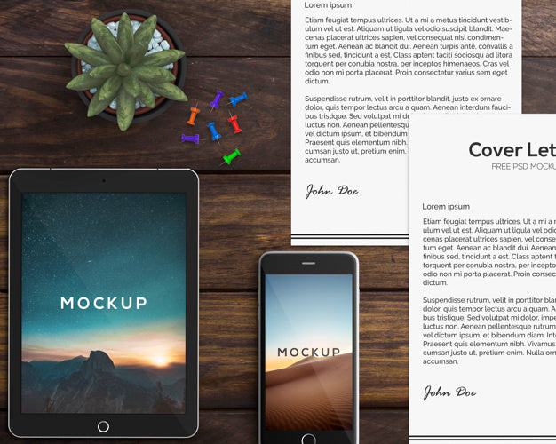 Stationery Concept With Tablet And Smartphone Mockup Psd