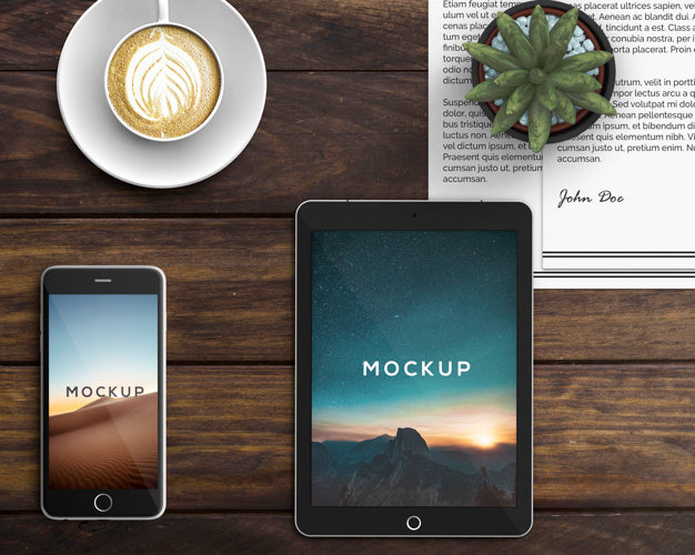 Stationery Concept With Tablet And Smartphone Mockup Psd