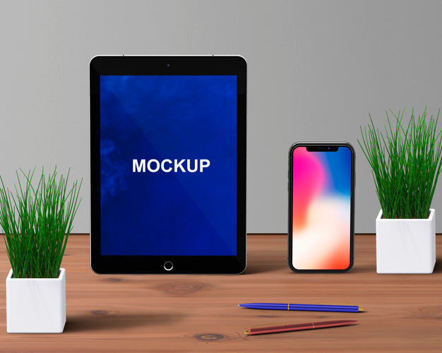 Stationery Concept With Tablet And Smartphone Mockup Psd