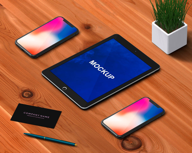 Stationery Concept With Tablet And Smartphone Mockup Psd