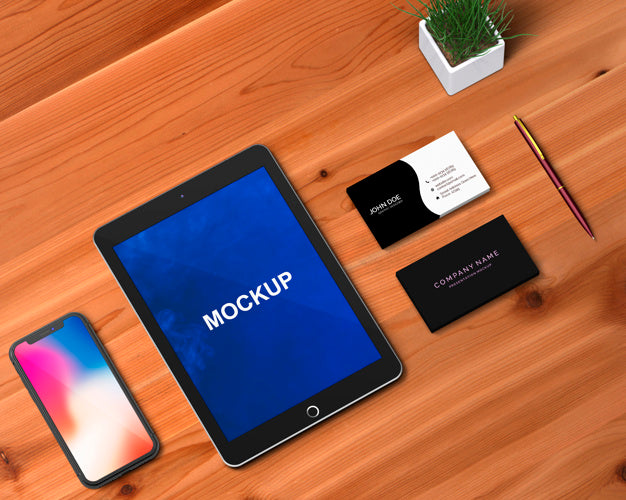 Stationery Concept With Tablet And Smartphone Mockup Psd