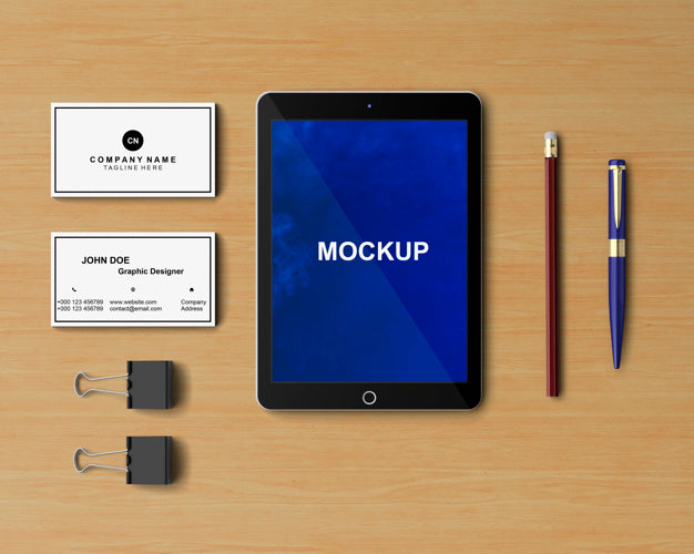Stationery Concept With Tablet Mockup Psd