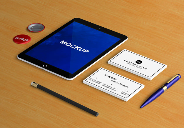 Stationery Concept With Tablet Mockup Psd