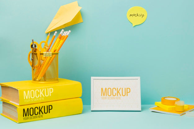 Stationery Minimal Desk With Mock-Up Psd