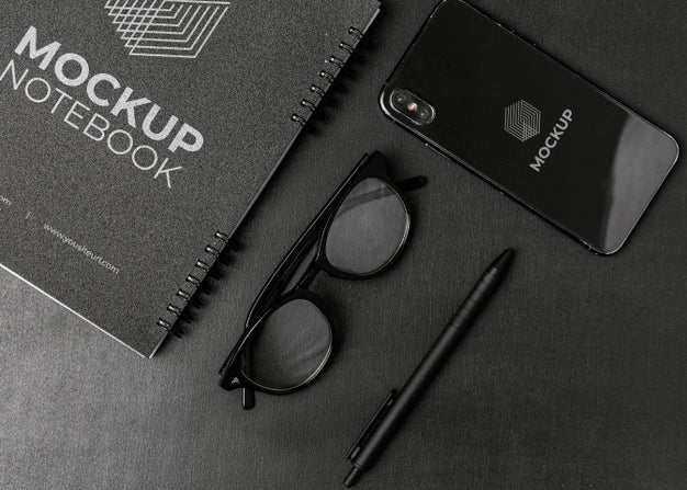 Stationery Mock-Up On Dark Concrete Psd