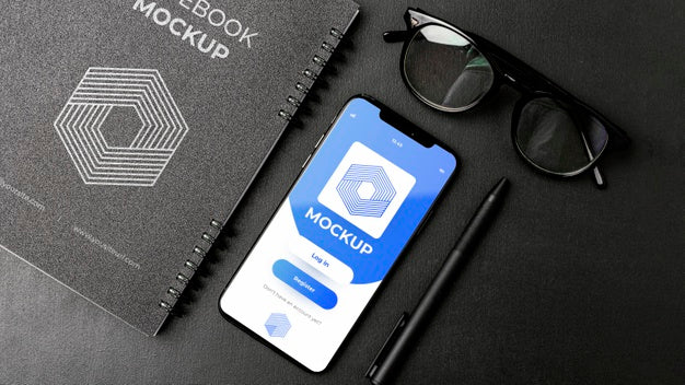 Stationery Mock-Up On Dark Concrete Psd