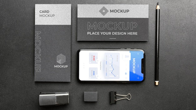 Stationery Mock-Up On Dark Concrete Psd