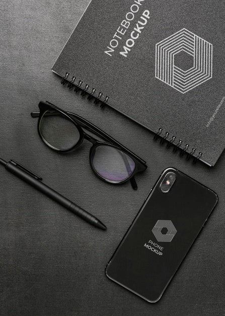 Stationery Mock-Up On Dark Concrete Psd