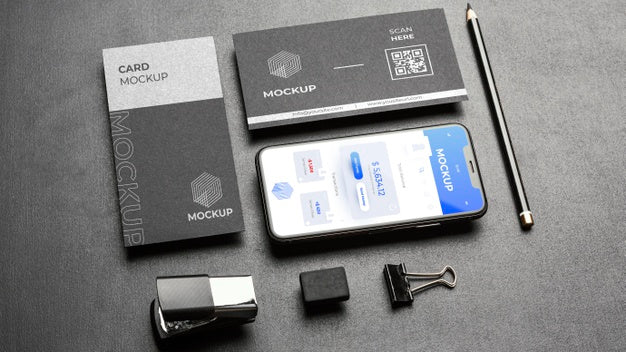 Stationery Mock-Up On Dark Concrete Psd