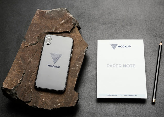Stationery Mock-Up With Dark Rugged Rock Psd