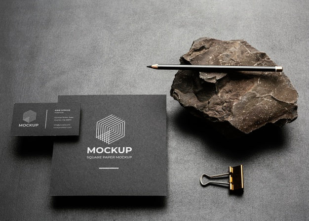 Stationery Mock-Up With Dark Rugged Rock Psd