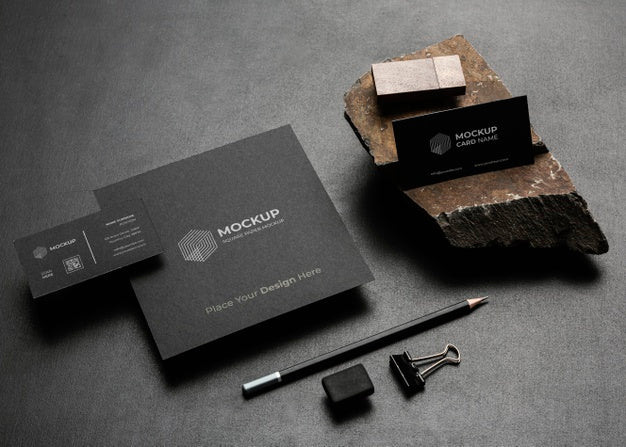Stationery Mock-Up With Dark Rugged Rock Psd