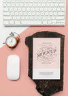 Stationery Mock-Up With Keyboard And Clock Psd