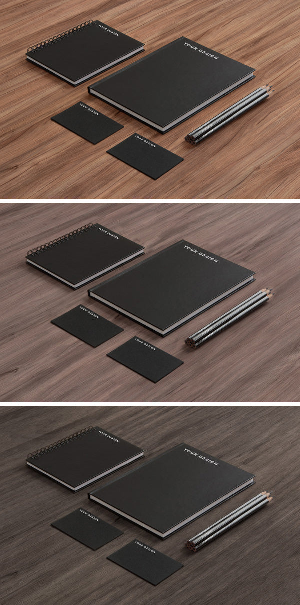 Stationery Mockup – Black Paper On Wood