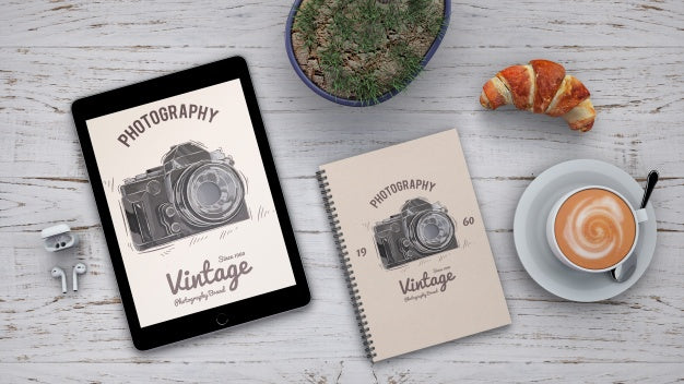 Stationery Mockup With Photography Concept And Coffee Psd