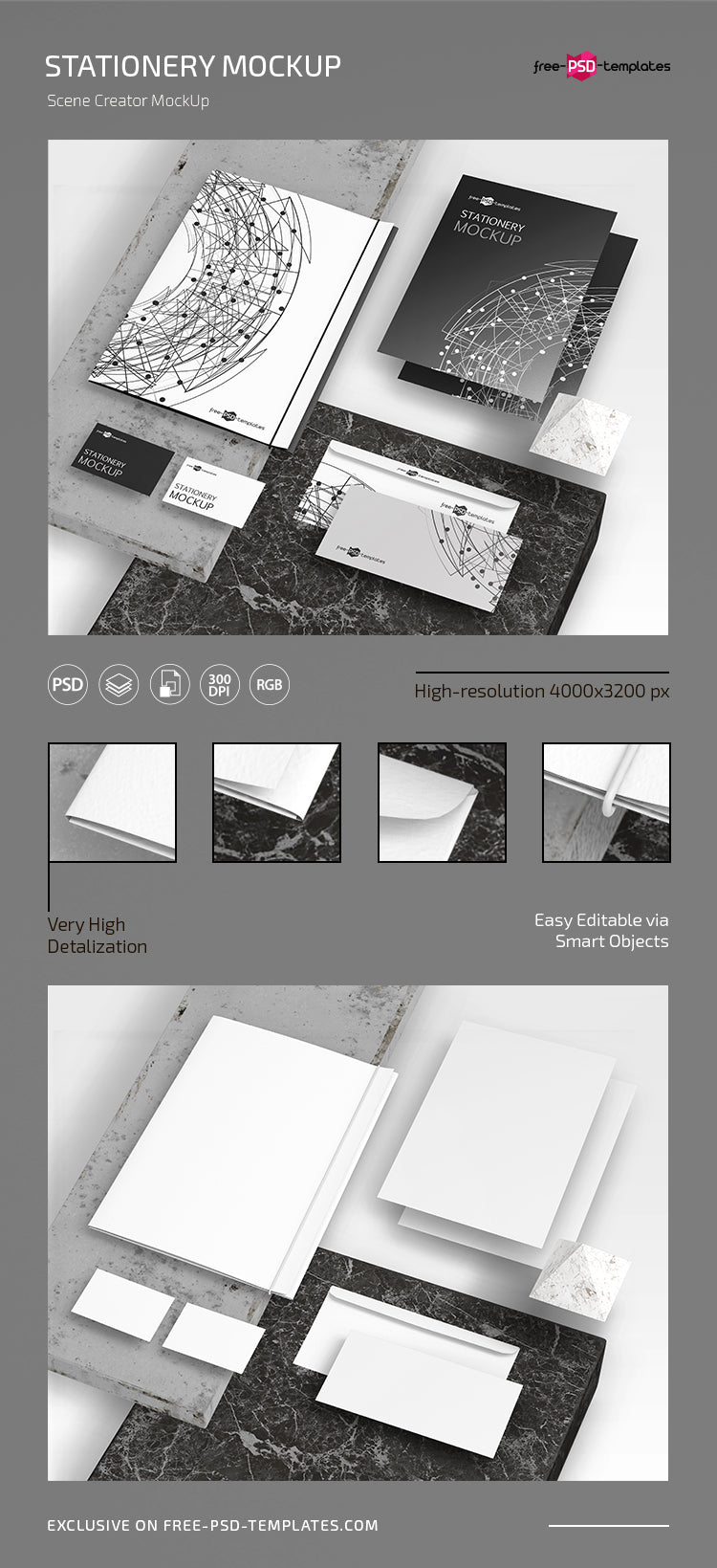 Stationery Scene Creator Mockup In Psd