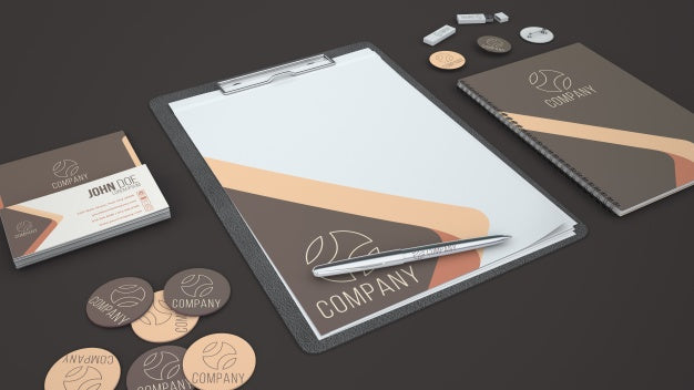 Stationery Showcase With Clipboard Psd