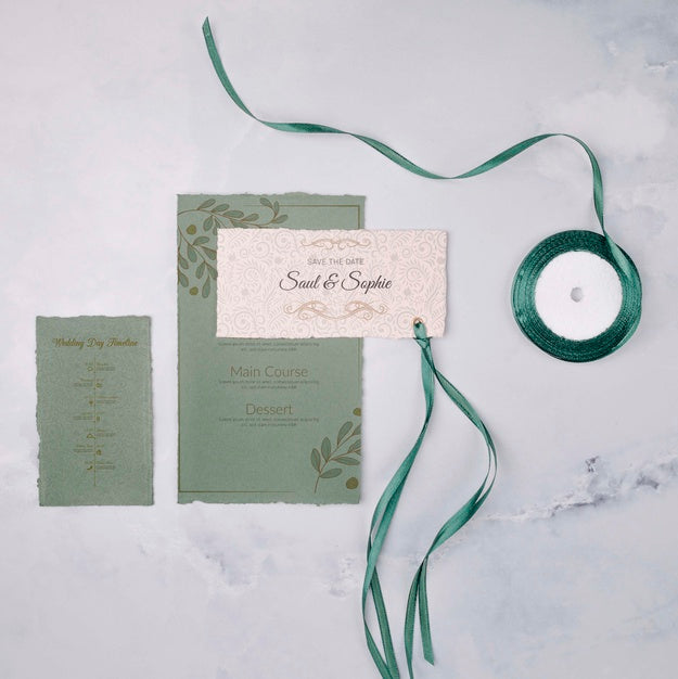 Stationery Wedding Invitation And Ribbon Psd