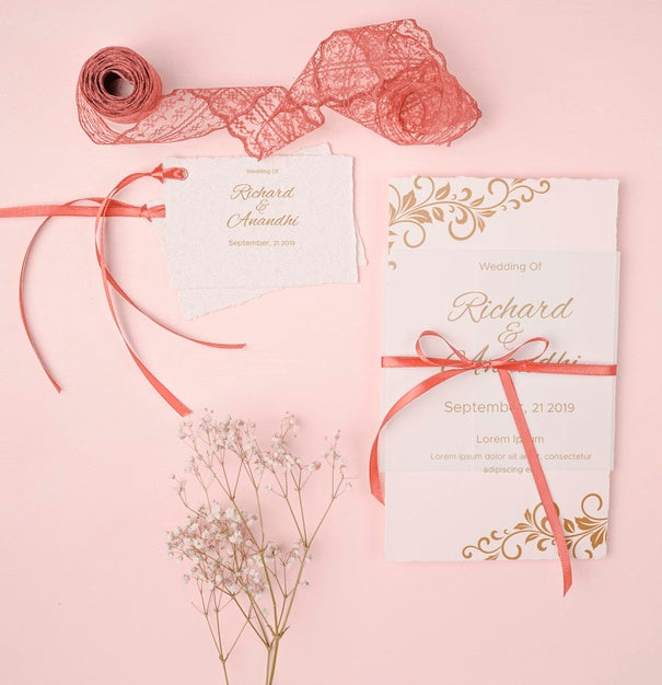 Stationery Wedding Invitation And Ribbon Psd