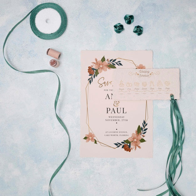 Stationery Wedding Invitation With Ribbon Psd