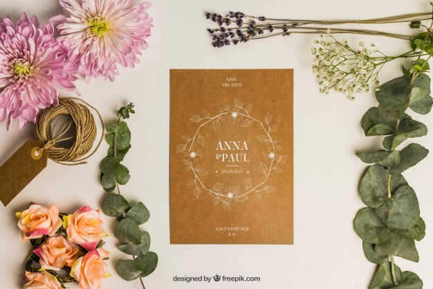 Stationery Wedding Mockup With Cardboard Psd