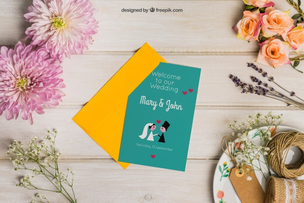 Stationery Wedding Mockup With Envelope Psd