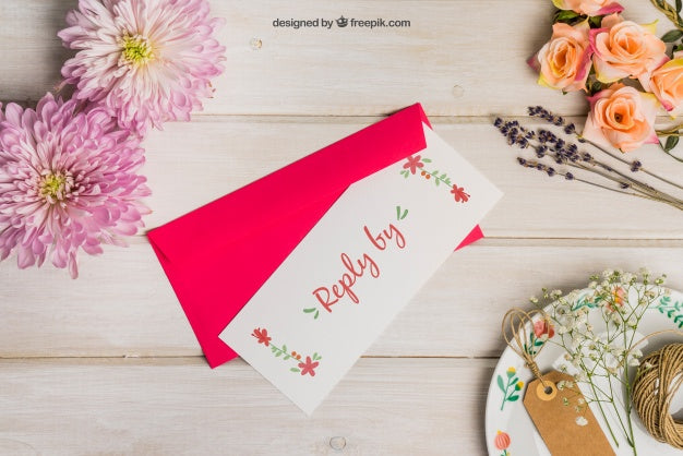 Stationery Wedding Mockup With Red Envelope Psd