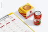 Stationery With Burger Box Mockup, Perspective Psd
