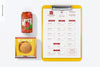 Stationery With Burger Box Mockup, Top View Psd