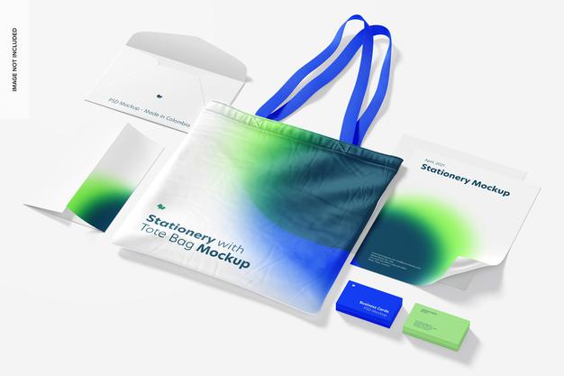 Stationery With Tote Bag Mockup Psd