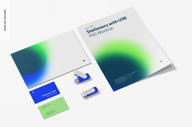 Stationery With Usb Flash Drives Mockup Psd